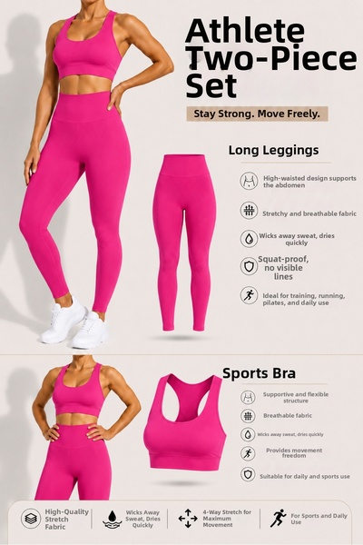 CARABO MODA Women's High Waist Gathering Sports Two-Piece Set – Long Leggings...