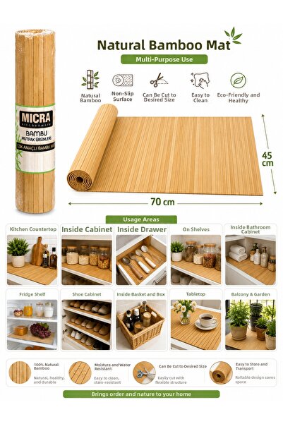 kumkumticaret Bamboo Mat 70X45 cm Multi-Purpose Cabinet Drawer Shelf Organize...