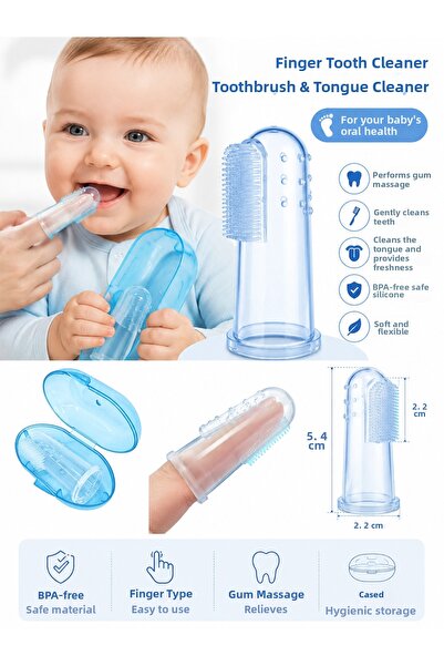 Ufak Tefek Şeyler Blue Boxed Finger Baby Toothbrush and Teether Tongue Cleane...