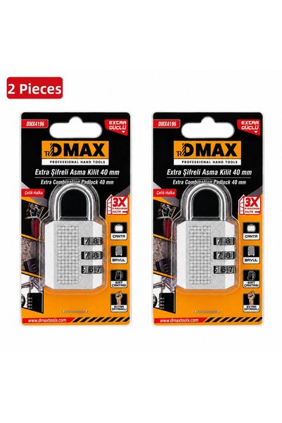 DMAX Dmx4196 40 mm Combination Padlock 2 Pieces 3-Digit Combination Lock Secu...
