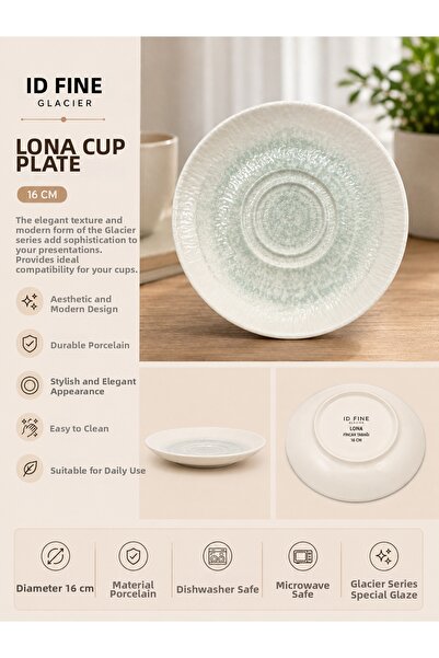 İD FİNE Glacier Lona Cup Plate 16 cm Porcelain Tea Coffee Plate Stylish Prese...