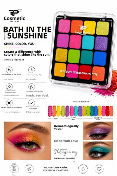 RP Royal Paris Cosmetic مجموعة من 16 ظلال عيون عالية التصبغ، غير لامعة، لامعة، تدوم طويلاً، لمكياج العيون