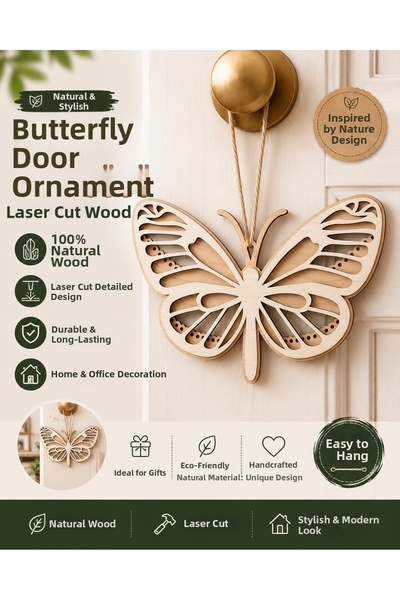ROKH Butterfly Door Ornament |   Laser Cut Wooden Decorative Gift |   Natural...