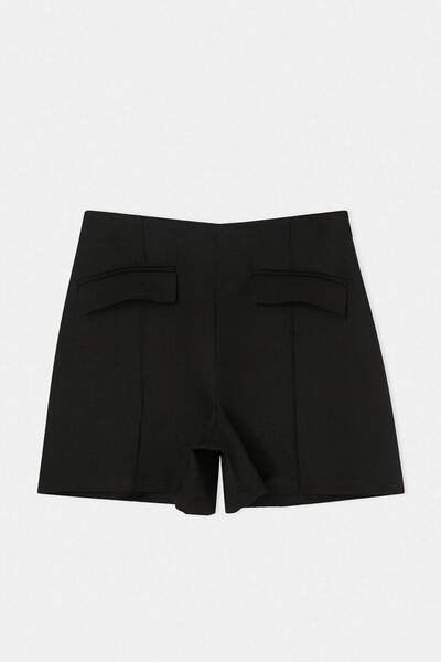 Συλλογή Trendyol Μαύρο σορτς με διακοσμητικές τσέπες, 100% λινό υφαντό TWOSS2...