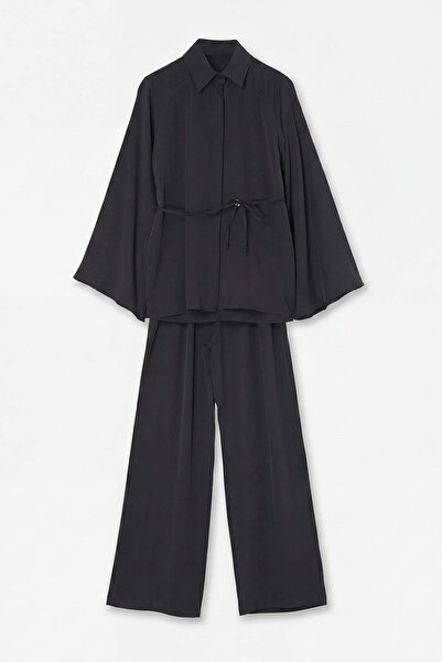 Drop by TrendyolMilla Petrol Belden Slim Belted Shirt Elastic Waist Pocketed ...