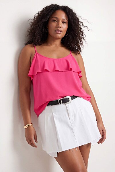 Trendyol Curve Fuchsia Shally Woven Plus-Size-Bluse TBBSS22AF0023