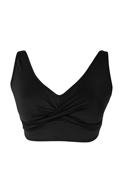 Trendyol Curve Black Front Cross Detailed Plus Size Bikini Top Tbbss26Ct00020