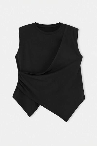 Trendyol Curve Black Fitted/Bodycon Sleeveless Asymmetrical Cotton of Stretch...