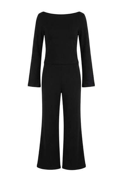 Trendyol Collection Black Fitted/Asymmetrical Collar Flare 100% Cotton Stretc...