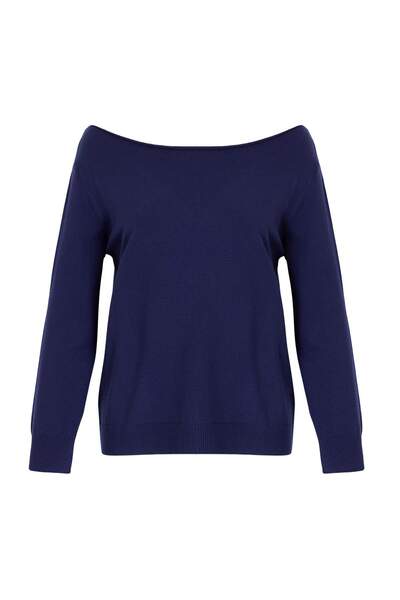 Trendyol Collection Wardrope Essenstials Navy Blue Boat Neck Premium Yarn/Spe...