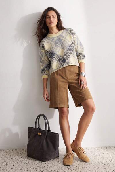 Trendyol Kollektion Gelber, weit geschnittener, bauchfreier Strickpullover mi...