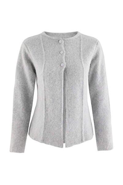 Trendyol Collection Light Gray Thick Soft Textured Shawl Knitwear Cardigan Tw...