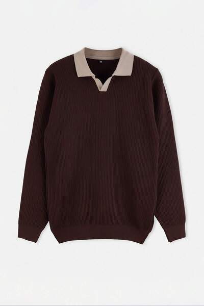 Trendyol Collection Pulover maro oversize/cu croială largă, cu guler texturat...