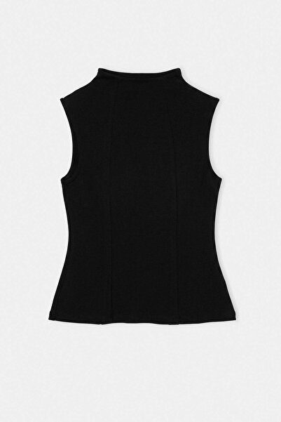 Trendyol Collection Black Plain Fitted/Body-Fitting High Neck Sleeveless Pepl...