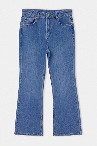 Trendyol Collection Blue Extra Flexible High Waist Crop Flare Jeans Twoaw27Je...