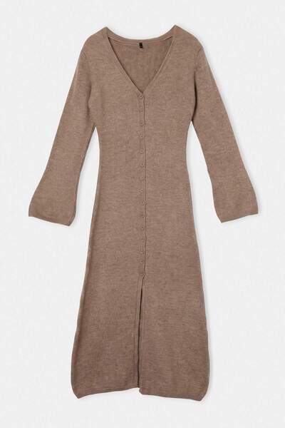 Trendyol Collection Mink Soft Textured V-Neck Cardigan/Dress Dual-Use Knitwea...