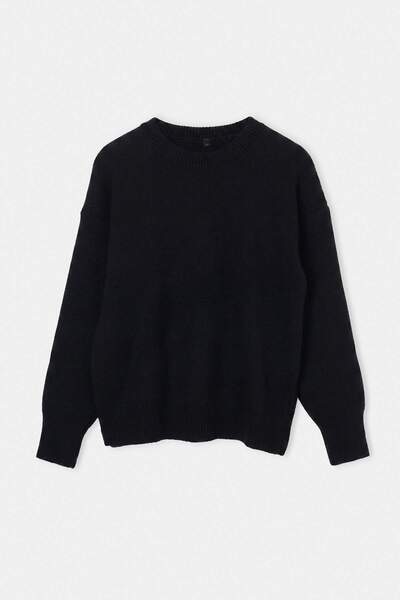 Trendyol Collection Wardrobe Essentials Black Wool Premium Yarn Basic Wide Fi...
