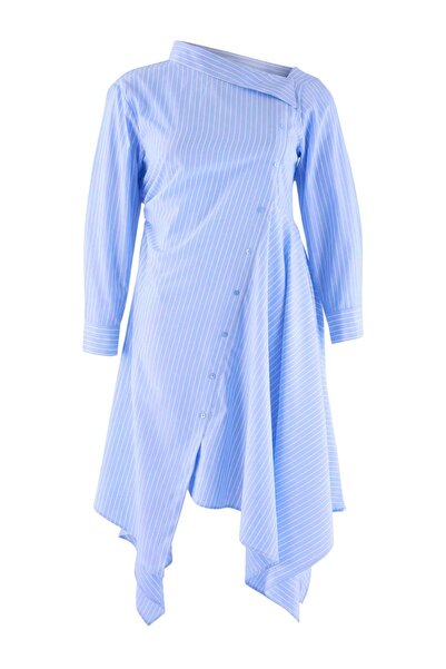 Trendyol Curve Blue-Multicolor Woven Plus Size Dress Tbbaw27Ah00031