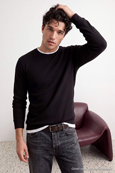 Trendyol Collection Brown Regular/Comfortable Fit Waffle Textured Knitted Swe...