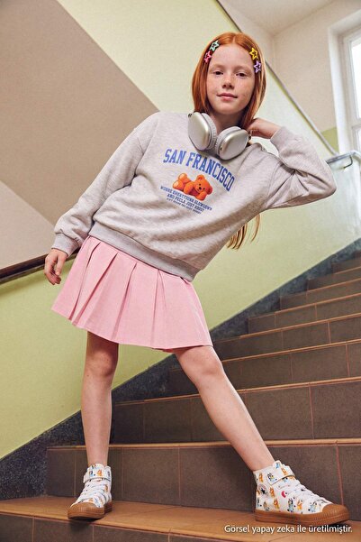 TRENDYOLKIDS Kar Melanj Girls' Printed Sweatshirt Tkdaw27Sw00001