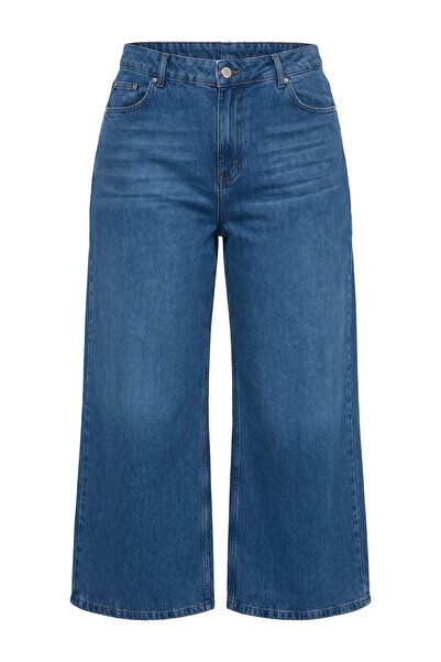Trendyol Curve Blue High Waist 90S Wideleg Plus Size Jeans Tbbaw26Cj00053