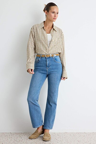 Trendyol Collection Blue Extra Flexible High Waist Crop Flare Jeans Twoaw27Je...