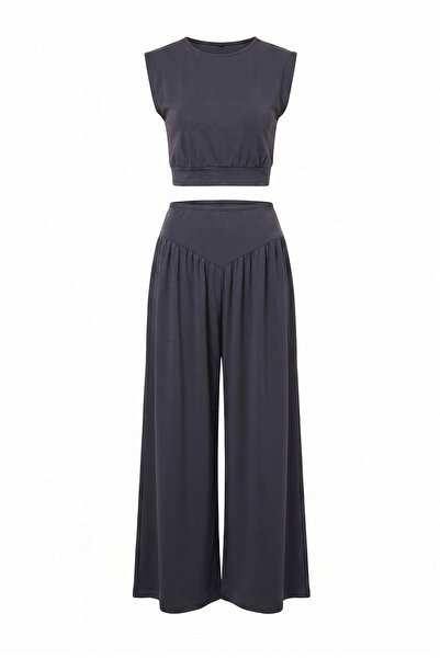 Trendyol Collection Anthracite Plain Fitted Sleeveless Wide Leg Soft Touch Fl...