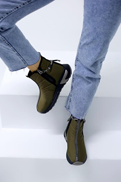 Beyond Γυναικείες Χακί Elora Διπλό Φερμουάρ Πέτρα Λεπτομερείς Αδιάβροχες Μπότ...