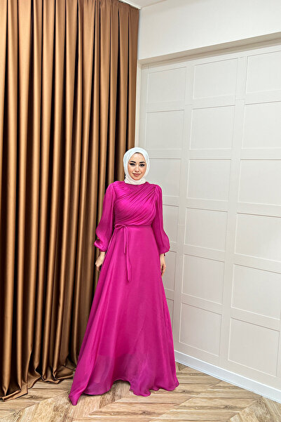 Stilife Φούξια βραδινό φόρεμα με ντραπέ στήθος