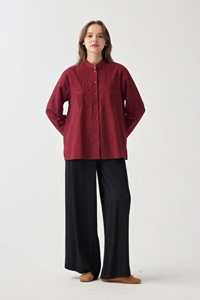ALLDAY Πουκάμισο σε χρώμα μπορντό με λεπτομέρεια κεντήματος