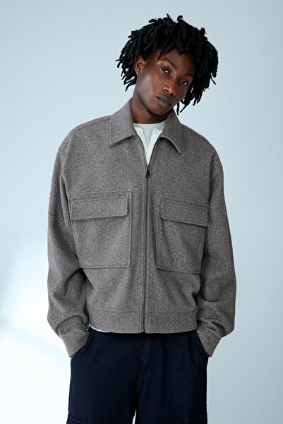 Bershka Fermuarlı boxy fit flanel ceket