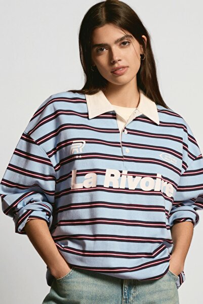 Bershka Uzun kollu polo yaka baskılı tişört
