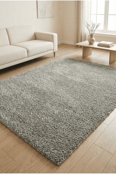 Anaska Home Modern Düz Desenli Gri Oturma Odası Halısı Salon Halısı Uzun Tüyl...