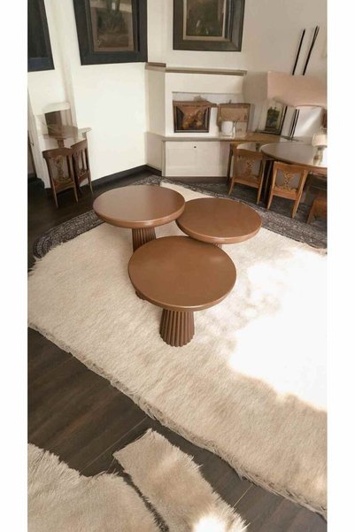 Simillo Home&Living Masif Doğal Ahşap Mantar Sehpa 3'lü Set Kahverengi Zigon ...