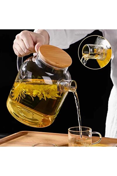Vivien Home Isıya Dayanıklı 1600 ml Süzgeçli Cam Demlik Bitki Çayları , Borosilikat ,sürahi