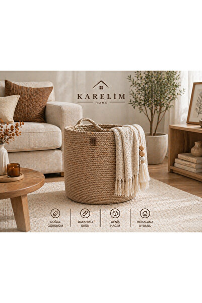 karelim home منظم ديكور متعدد الأغراض من BOHEM HOME TEXTILE، سلة من القش مقاس...