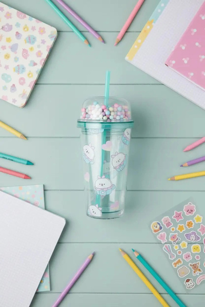 Miniso Mini Family Lisanslı Tavşanlı Plastik Şişe – Pipetli ve Sızdırmaz Kapa...
