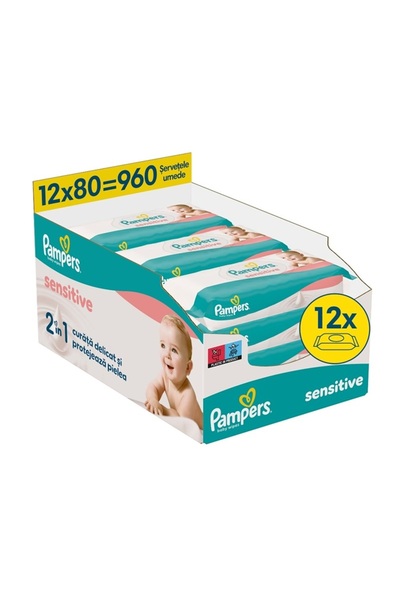 Pampers Ευαίσθητα Υγρά Μαντηλάκια 12 x 80 - 960 Τεμάχια