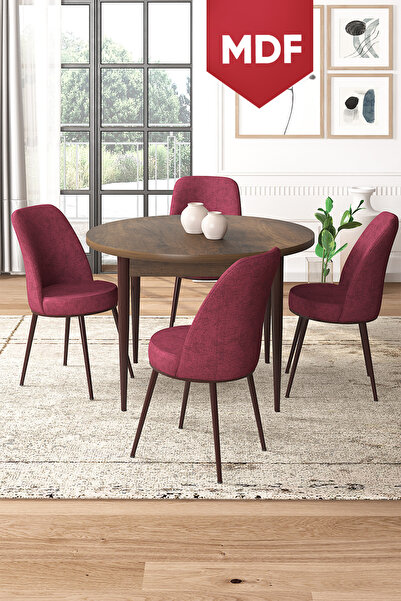 Canisa Concept Tor Serisi MDF Yuvarlak 90x90 Barok Ahşap Desenli Sabit Masa 4...