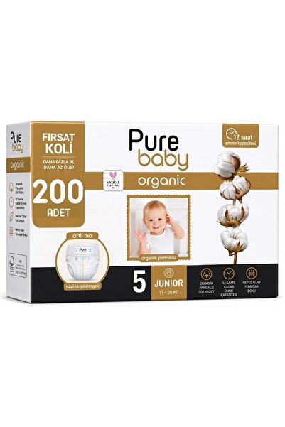 Pure Baby Organic Baby Diapers Size 5 11-20 kg Junior 200 Pieces Mega Fırsat Pk