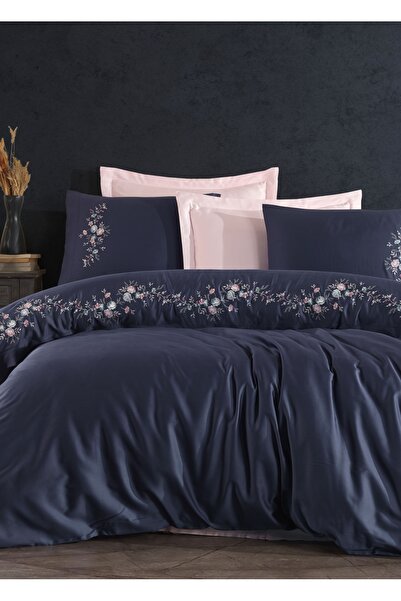 Dantela Σετ Παπλωματοθήκης Navy Blue Piraye Με κέντημα