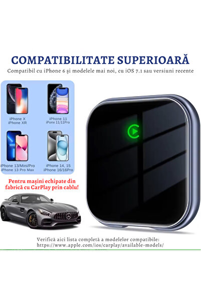 MOGODA Adaptor Wireless CarPlay Android Auto 2 în 1 WiFi 2.4/5GHz Plug&Play USB-A/C Negru