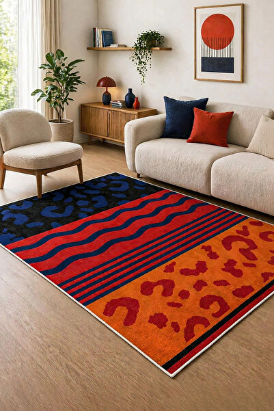 Decomia Home Dijital Kaymaz Yıkanabilir Renkli Çiçek Desenli Salon Halısı Mut...