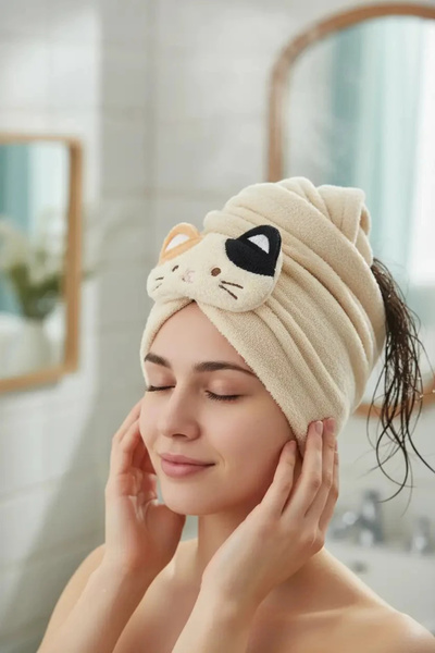 Miniso Lisanslı Sevimli Hayvanlar Serisi Kedi Emici Saç Havlusu – Hızlı Kuruy...