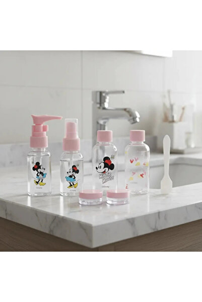 Mickey Mouse Disney Lisanslı Seyahat Şişe Seti – 7 Parça Pratik Bakım Seti 20 Cm
