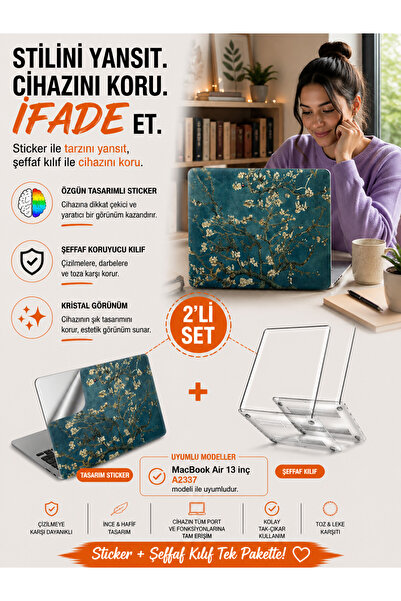 Mcstorey Macbook Air M1 Kılıf 13inç Sticker Yapıştırma A2337 Ile Uyumlu Lapto...