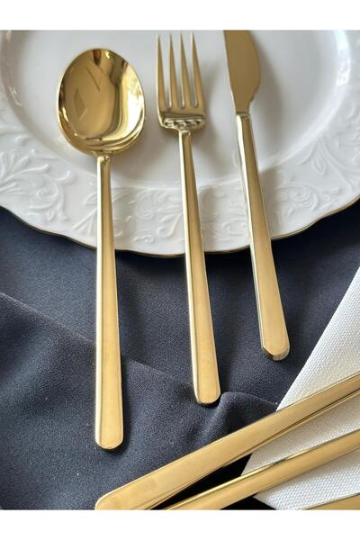 MD MİMOZA DEKOR Allegra Titanium Gold 42 Piece Fork Spoon Knife Set