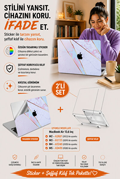 Mcstorey Macbook Air Kılıf M2-m3-m4 13.6inç Yapıştırma Kaplama Marble14 (13.6...