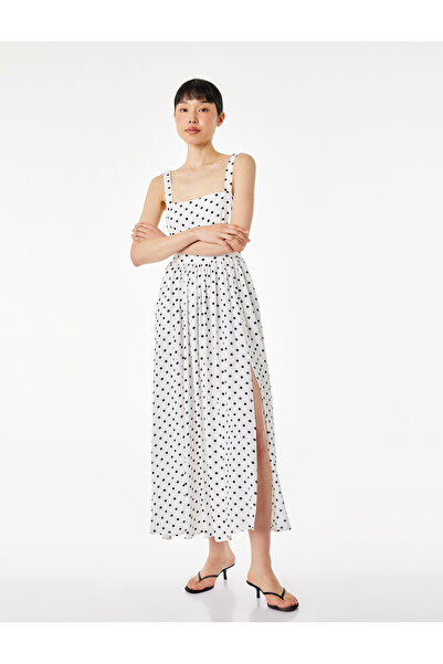 Koton Φόρεμα με τετράγωνο λαιμόκοψη, πουά σχέδιο, λουράκια από βισκόζη και λε...