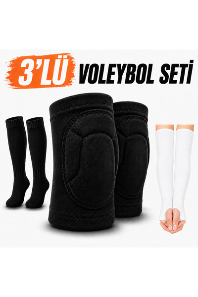 hn sport Siyah Voleybol Dizliği Set 6 Parça Dizlik Kolluk (Ellik) Ve Uzun Çor...